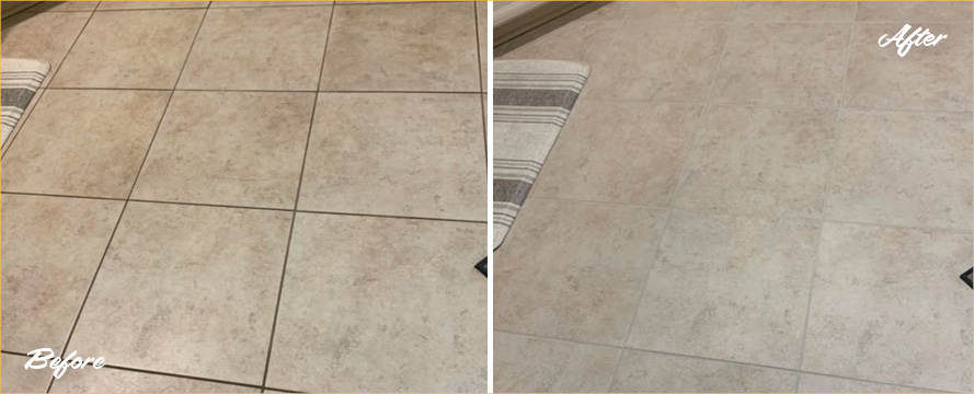 Tile Floor Before and After a Grout Cleaning in Jacksonville Beach