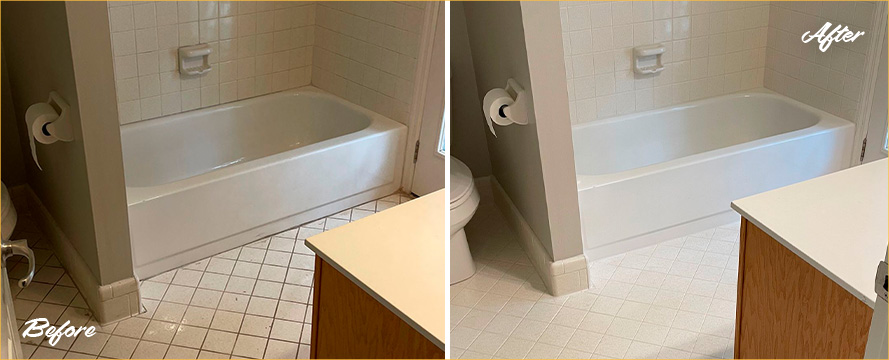 Bathroom Before and After an Outstanding Grout Cleaning in Neptune Beach, FL