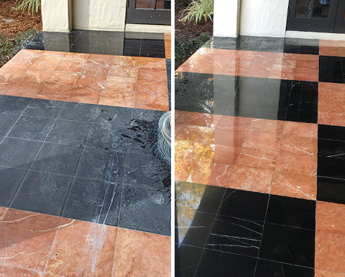 Floor Before and After a Stone Polishing in Jacksonville, FL