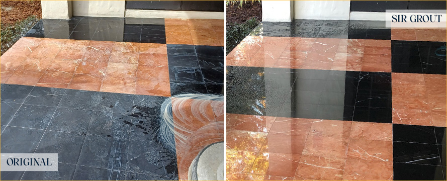 Outdoor Floor Before and After a Stone Polishing in Jacksonville, FL