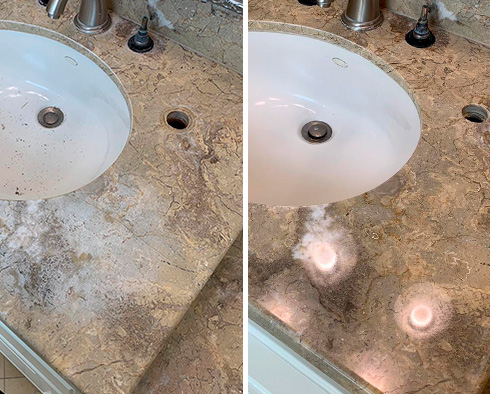 Countertop Before and After a Stone Polishing in Ponte Vedra Beach, FL