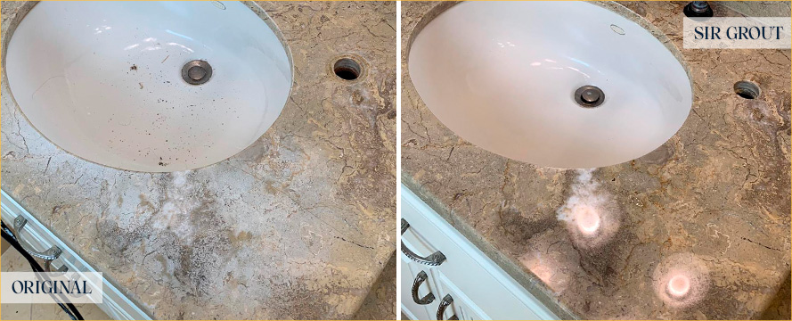 Countertop Before and After a Flawless Stone Polishing in Ponte Vedra Beach, FL