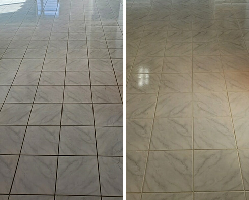 Floor Before and After a Grout Cleaning in Neptune Beach, FL