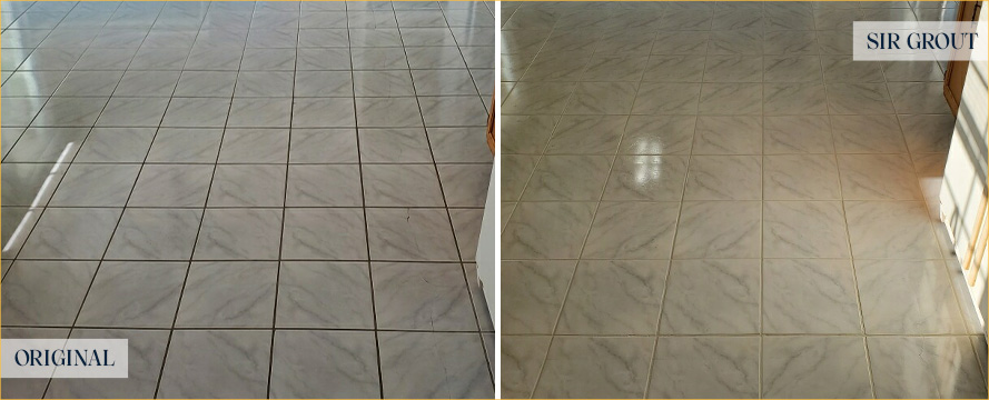 Kitchen Floor Before and After a Grout Cleaning in Neptune Beach, FL