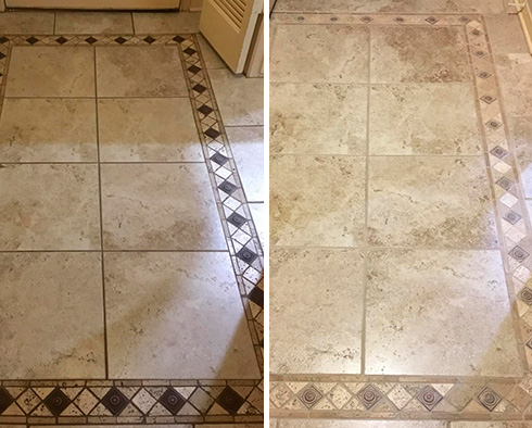 Floor Before and After a Grout Cleaning in Jacksonville, FL