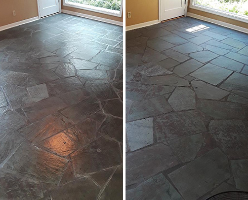 Floor Before and After a Stone Cleaning in Jacksonville, FL