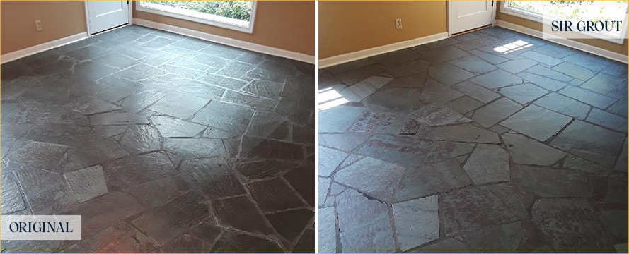 Slate Floor Before and After a Stone Cleaning in Jacksonville, FL