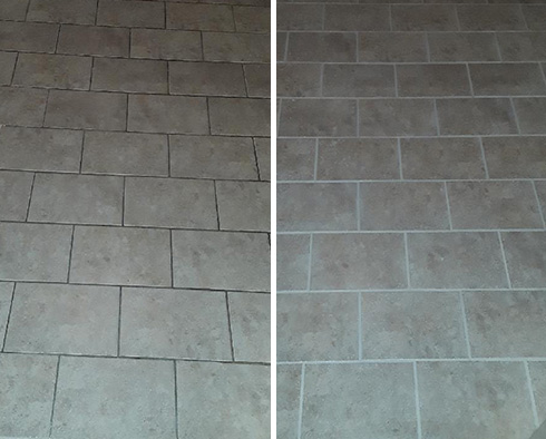 Floor Before and After a Grout Cleaning in Ponte Vedra Beach, FL