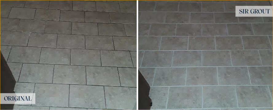 Bathroom Floor Before and After a Grout Cleaning in Ponte Vedra Beach, FL