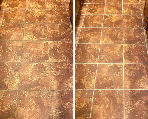 Floor Before and After a Grout Cleaning in Orange Park, FL