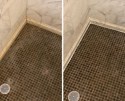 Shower Seams Before and After a Service from Our Tile and Grout Cleaners in Jacksonville Beach