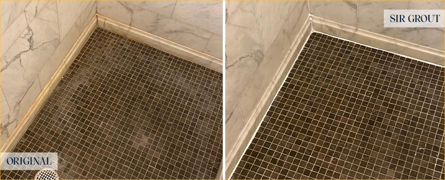 Shower Seams Before and After a Service from Our Tile and Grout Cleaners in Jacksonville Beach