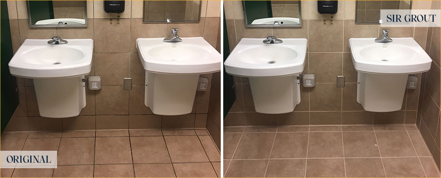 Tile Restroom and Walls Before and After a Grout Cleaning in Jacksonville