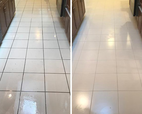 Tile Floor Before and After a Grout Cleaning in Jacksonville