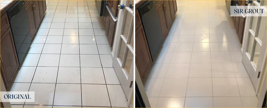 Tile Floor Before and After a Grout Cleaning in Jacksonville